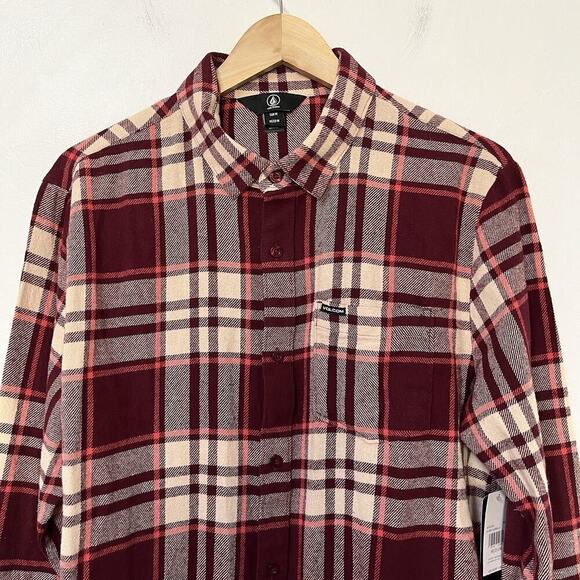 Volcom Leland Button Plaid Flannel Shirt Size M Red Country Southwestern Men's - Picture 4 of 9